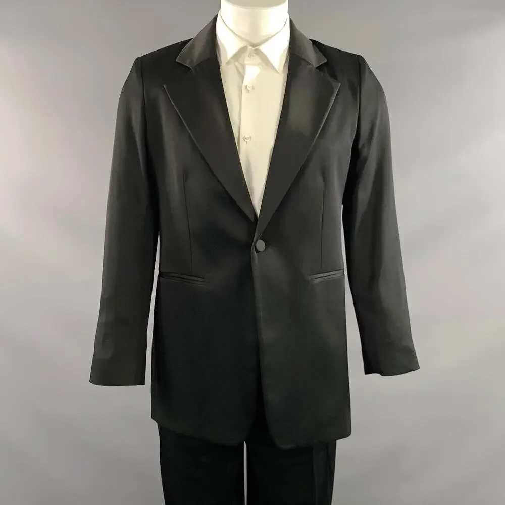 JOSEPH Chest Size 42 Black Solid Viscose Blend Notch Lapel 34 30 Tuxedo